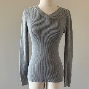 Basic Editions Metallic Ribbed Knit Sweater — Silver